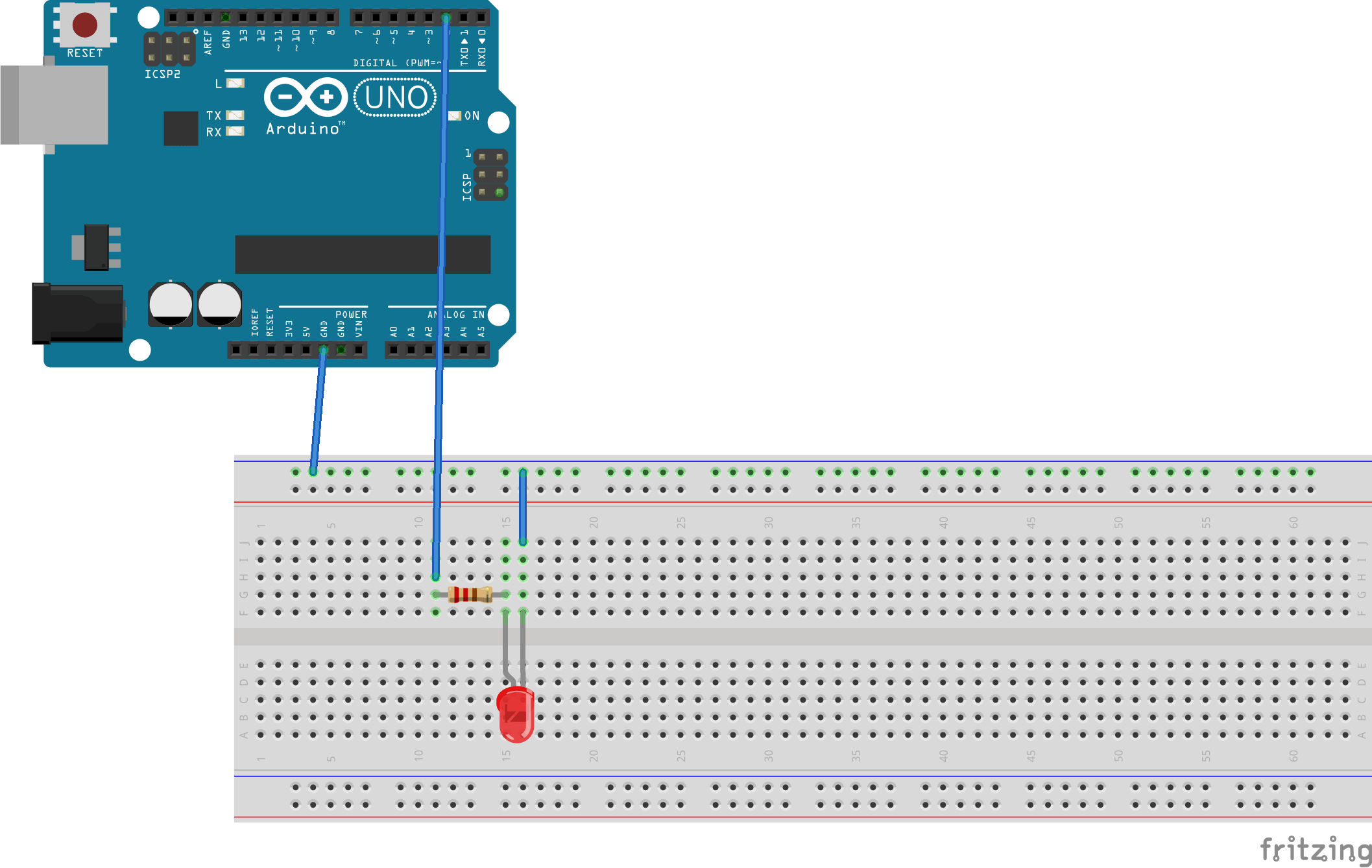 Arduino Pin का उपयोग करके LED कनेक्ट करना - ब्रेडबोर्ड डायग्राम